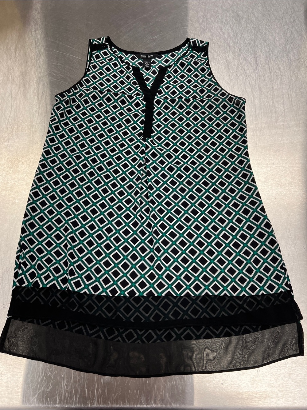 WHBM Geometric Print Sleeveless Tank Tunic - Black & Green Women’s S
